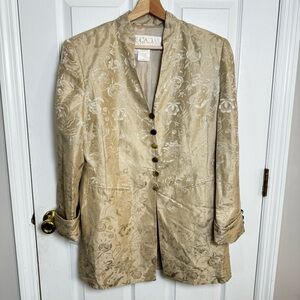 Escada Champagne Silk Linen Jacquard Tapestry Longline Jacket Size EU 42 Vintage